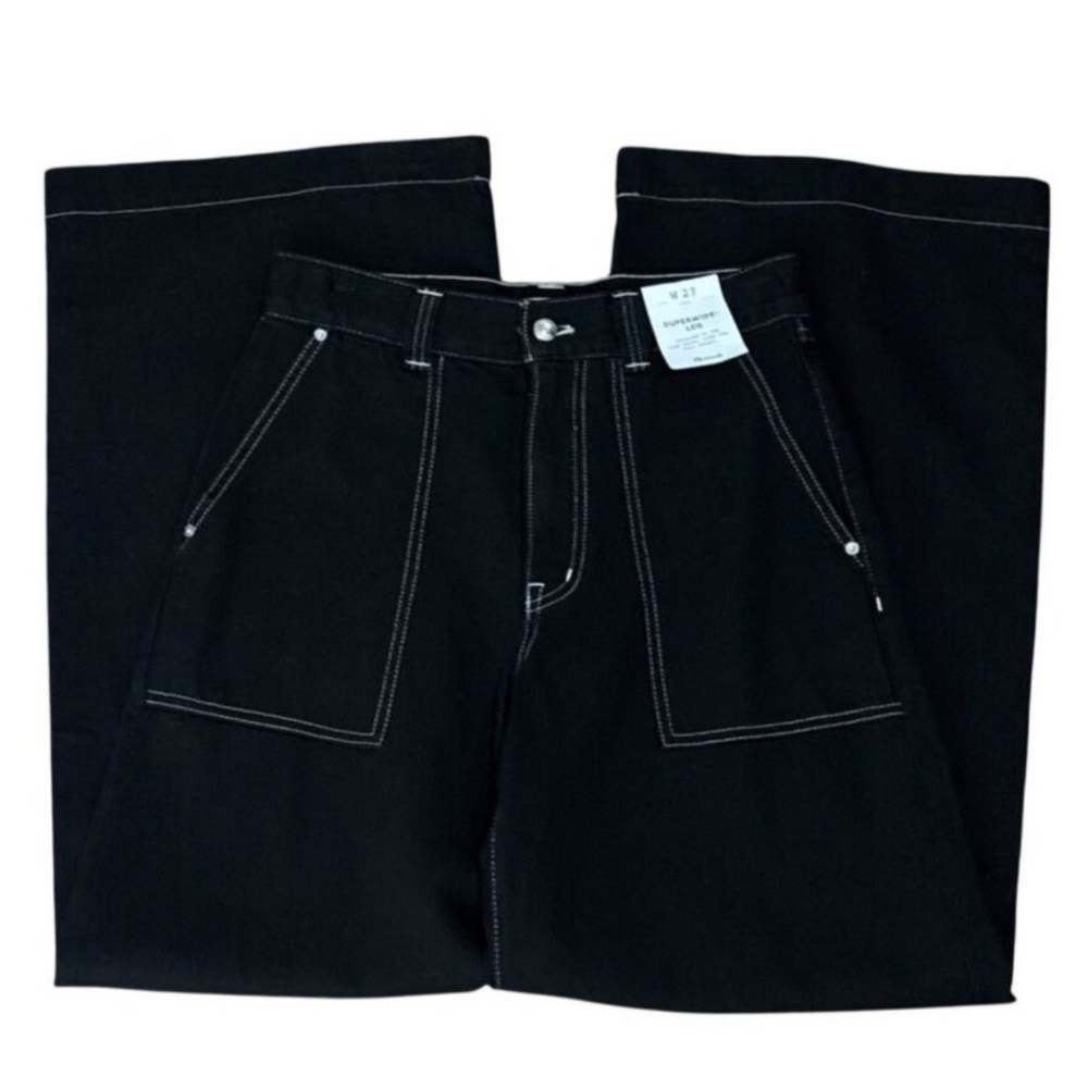 Madewell Women's 27 Superwide Leg Jeans Black NWT Airy Denim‎ Inseam 31.5"